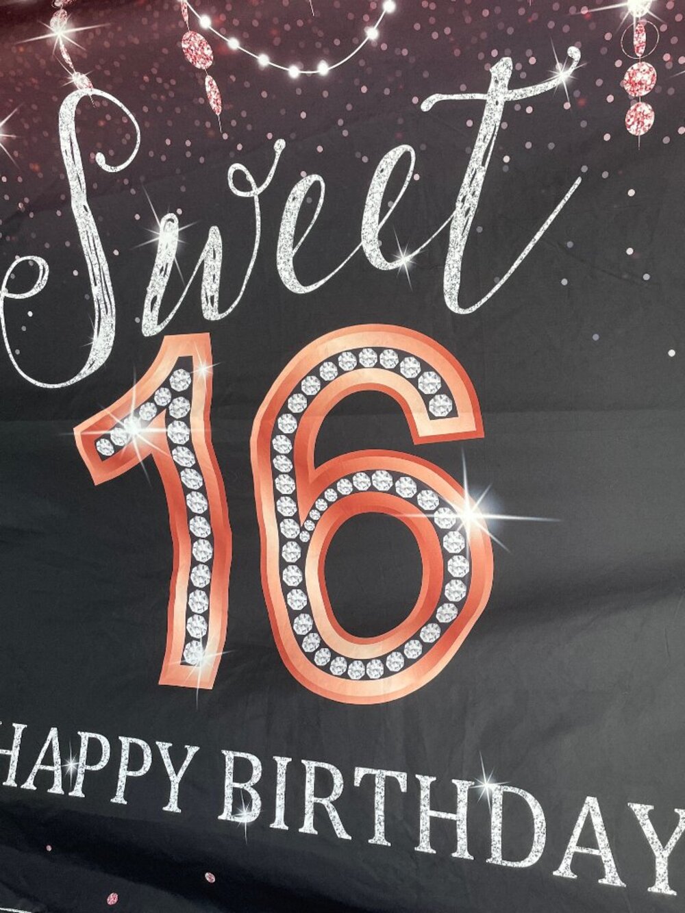 Sweet 16 Happy Birthday Party Backdrop Banner